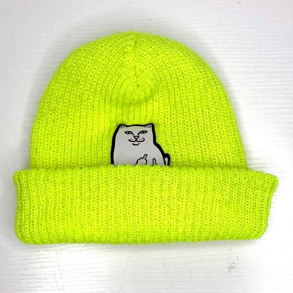 RIPNDIP Lord Nermal Ribbed Knit Stretch Cuff Beanie Unisex Highlighter Green - Picture 1 of 4
